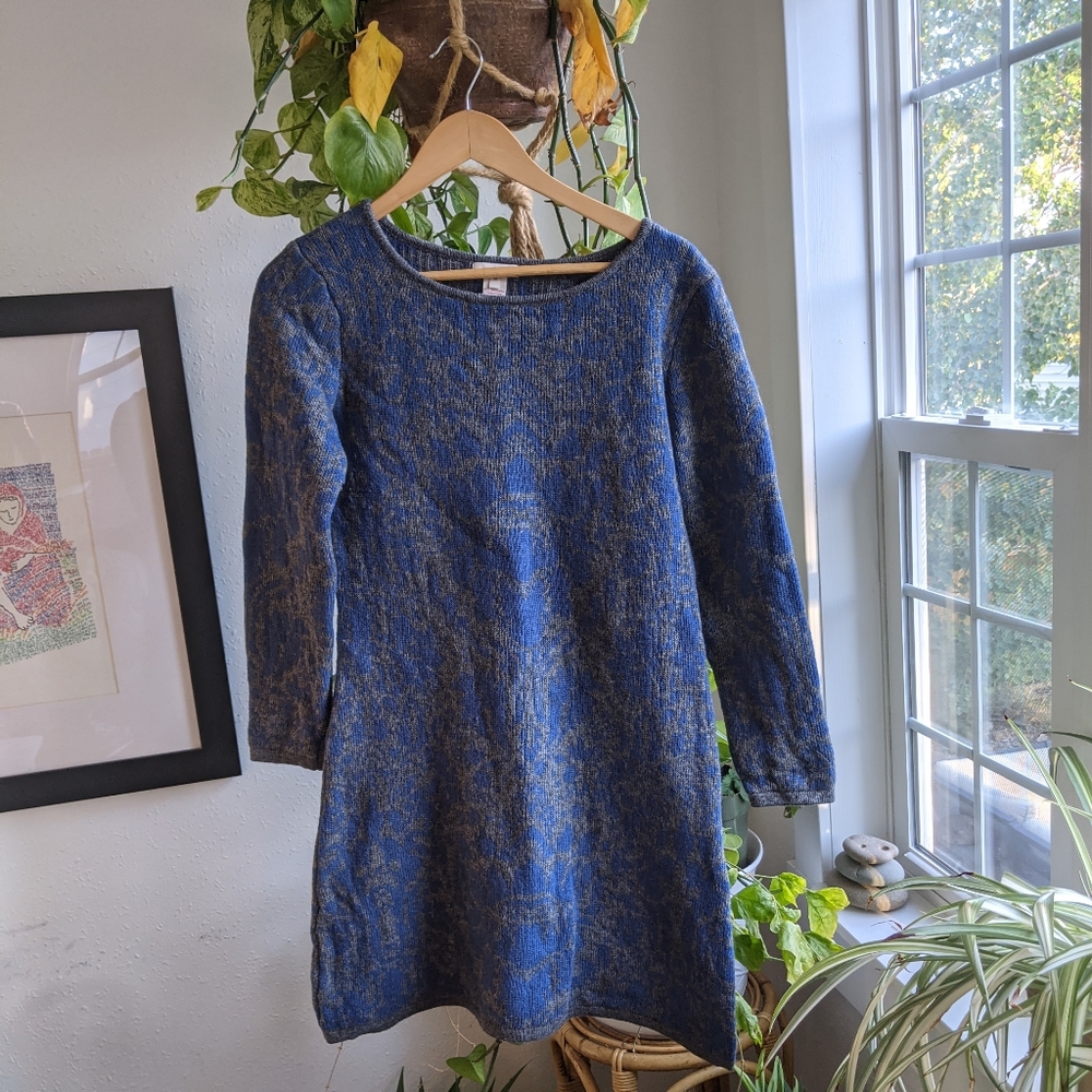 Sundance Patterned Grey & Blue Wool Sweater Dress